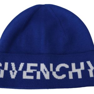 Chic Unisex Cobalt Wool Beanie with Logo Detail