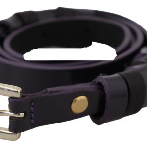 Chic Black Leather Belt with Chrome Silver Tone Buckle
