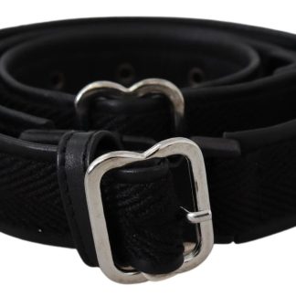 Chic Black Leather Waist Belt with Chrome Buckle