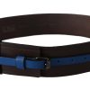 Elegant Brown Leather Belt with Blue Lining - Image 2