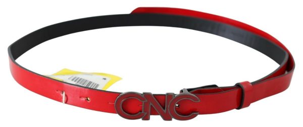Chic Red Leather Waist Belt with Black-Tone Buckle - Image 2