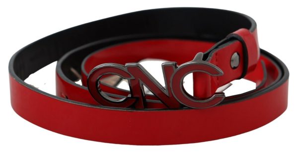 Chic Red Leather Waist Belt with Black-Tone Buckle - Image 3