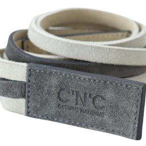 Chic White Leather Logo Belt