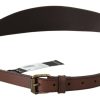 Chic Brown Leather Fashion Belt with Bronze-Tone Hardware - Image 3