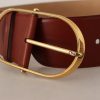 Elegant Maroon Leather Belt with Gold Accents - Image 3