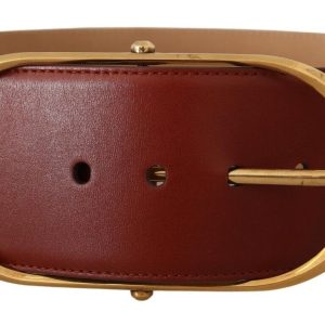 Elegant Maroon Leather Belt with Gold Accents