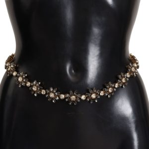 Elegant Crystal Daisy Chain Leather Belt