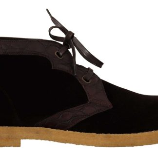 Exotic Caiman Leather Ankle Boots in Brown