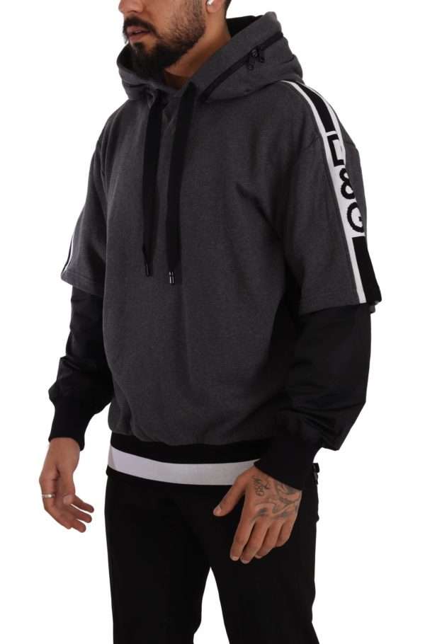 Elegant Hooded Black & Gray Pullover Sweatshirt - Image 2
