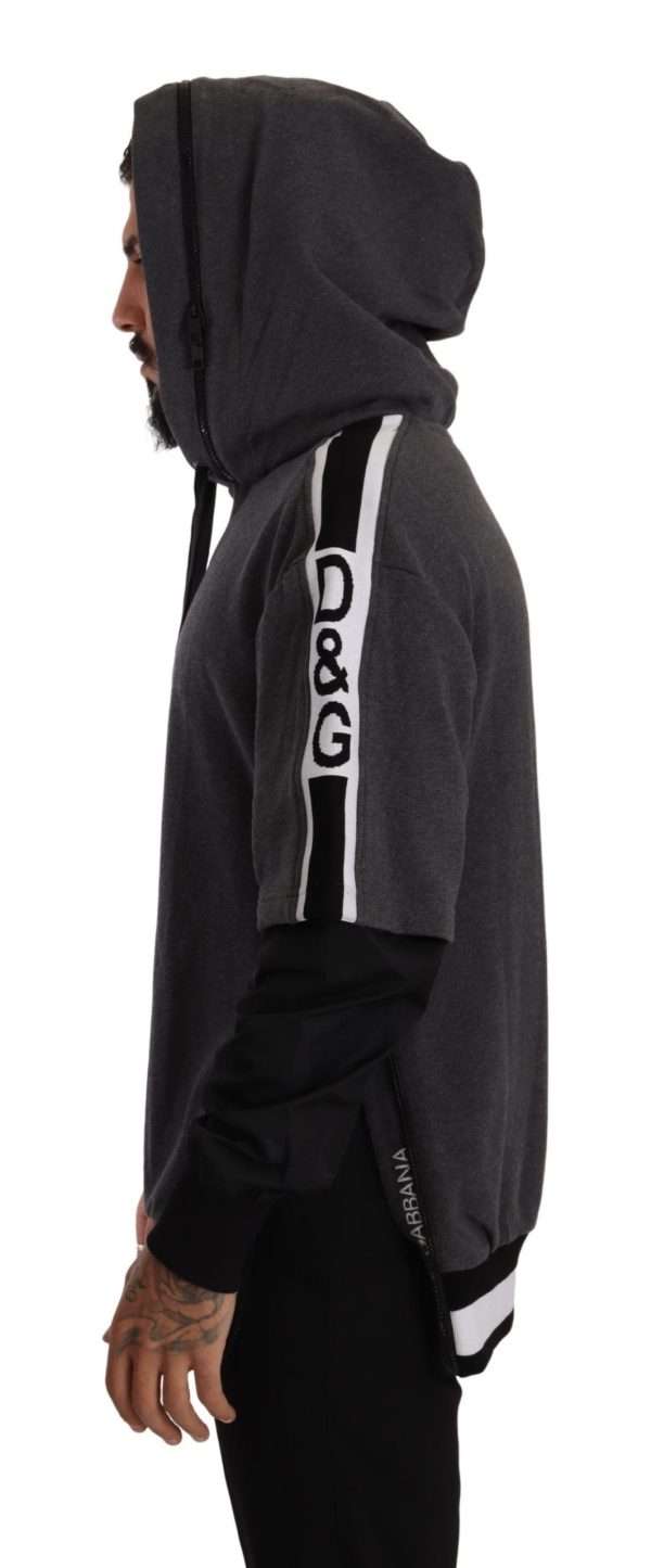 Elegant Hooded Black & Gray Pullover Sweatshirt - Image 3