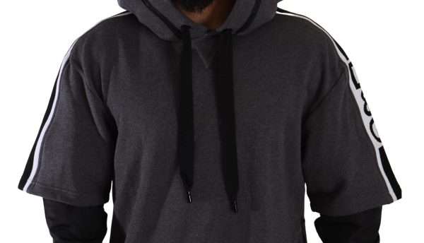 Elegant Hooded Black & Gray Pullover Sweatshirt - Image 5