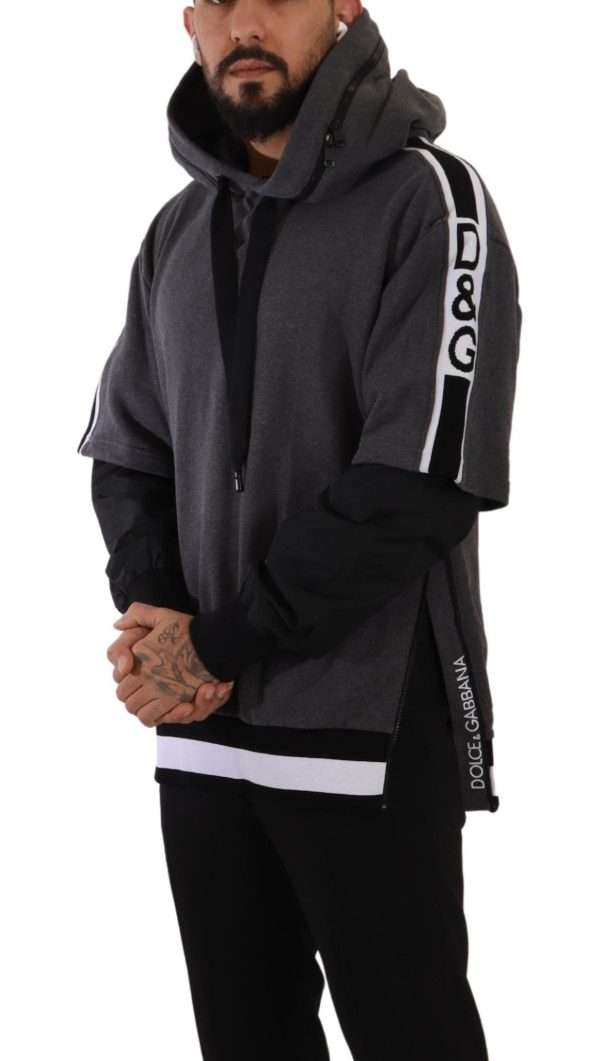 Elegant Hooded Black & Gray Pullover Sweatshirt - Image 6