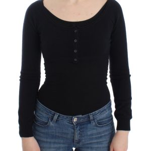 Chic Cropped Black Wool-Cashmere Sweater
