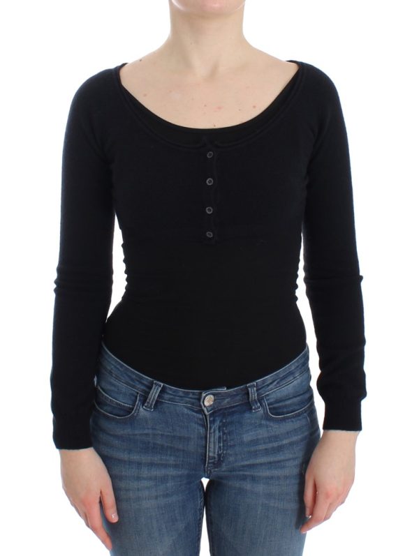 Chic Cropped Black Wool-Cashmere Sweater