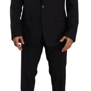 Elegant Navy Slim Fit Wool Silk Two-Piece Suit