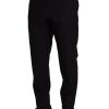 Elegant Dark Blue Wool Silk Tuxedo Trousers - Image 2