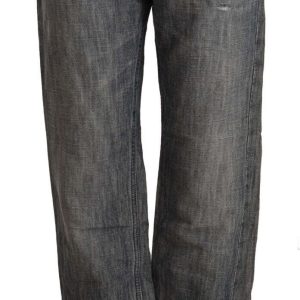 Chic Gray Straight Cut Ramie-Cotton Jeans