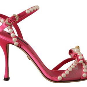 Elegant Pink Pearl Embellished Heels Sandals