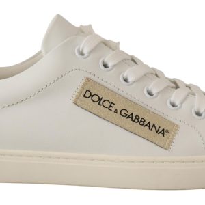 Elegant White Leather Sneakers with Gold Accents