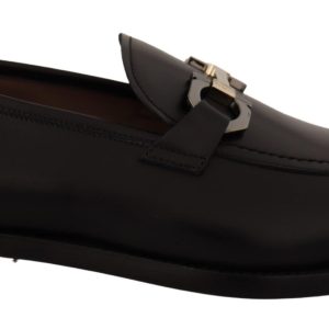 Suave Black Leather Gancio Bit Loafers