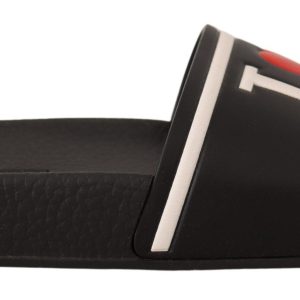 Elegant Black Leather Slide Sandals for Her