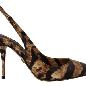 Tiger Pattern Slingback Heels Pumps