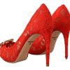 Red Crystal Taormina Lace Heels Pumps - Image 3