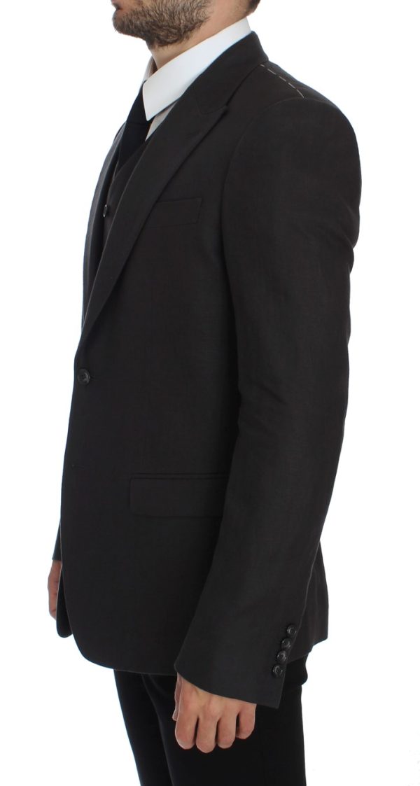 Elegant Gray Linen Slim Fit Blazer and Vest - Image 2