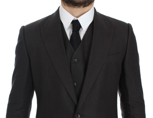 Elegant Gray Linen Slim Fit Blazer and Vest - Image 4