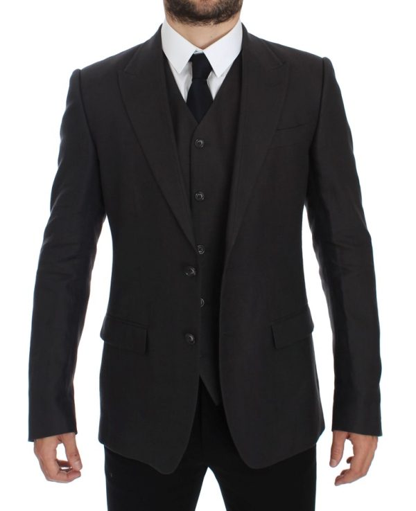 Elegant Gray Linen Slim Fit Blazer and Vest - Image 5