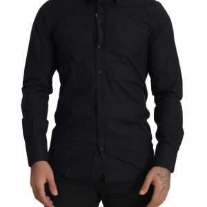 Elegant Slim Fit Black Cotton Dress Shirt