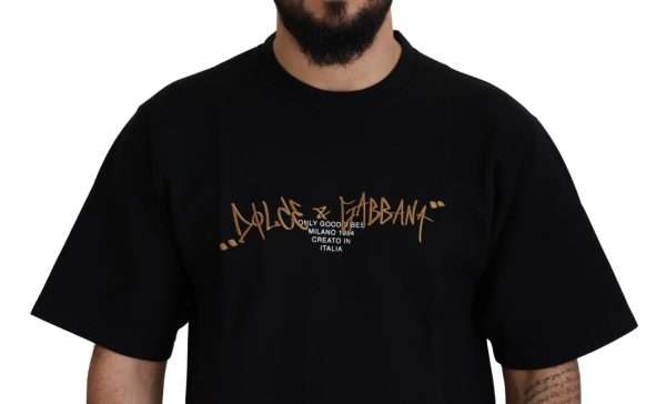 Elegant Black Cotton Blend Crewneck T-Shirt - Image 3