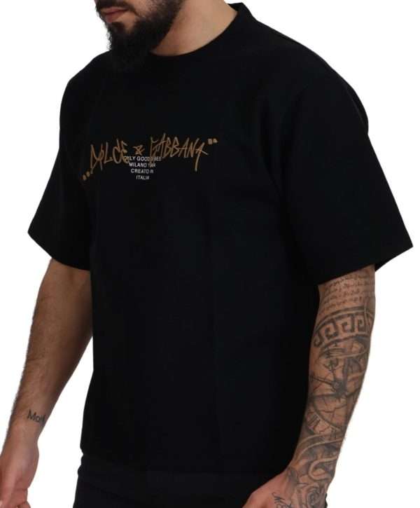 Elegant Black Cotton Blend Crewneck T-Shirt - Image 5