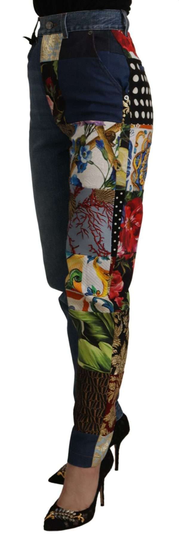 Patchwork Jacquard Denim Relaxed Jeans - Image 7