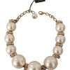 Elegant Faux Pearl Charm Necklace with Crystal Accents - Image 4