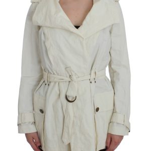 Elegant White Wrap Trench Jacket