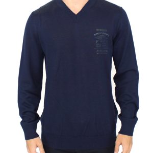 Elegant Blue V-Neck Wool Blend Pullover