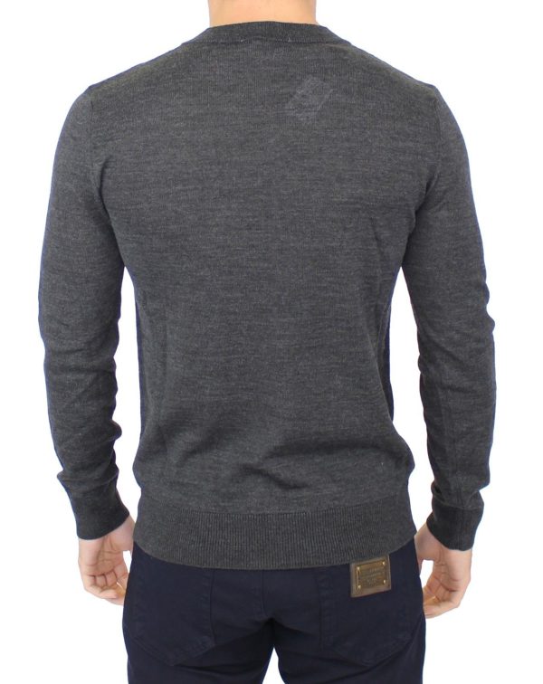 Chic Gray V-Neck Wool Blend Pullover Sweater - Image 3