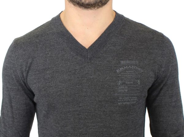Chic Gray V-Neck Wool Blend Pullover Sweater - Image 6