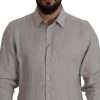 Elegant Grey Slim Fit Linen Shirt - Image 3
