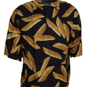 Black Linen Shirt with Penne Rigate Print