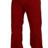Chic Red Cotton Denim Pants - Image 2