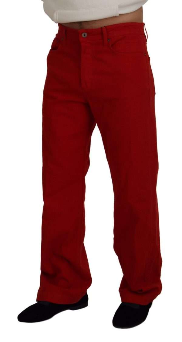 Chic Red Cotton Denim Pants - Image 2