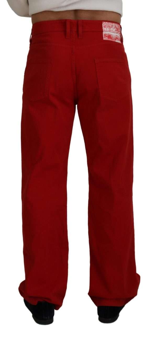 Chic Red Cotton Denim Pants - Image 3
