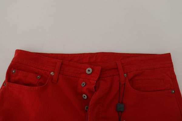 Chic Red Cotton Denim Pants - Image 4