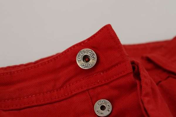 Chic Red Cotton Denim Pants - Image 5