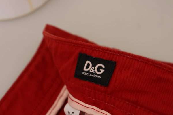 Chic Red Cotton Denim Pants - Image 6