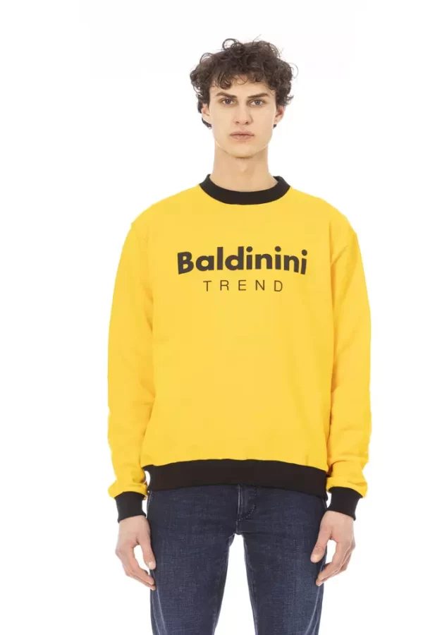 Yellow Cotton Men Hoodie
