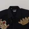 Elegant Black Slim Fit Dress Shirt with Crown Embroidery - Image 6