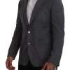 Elegant Gray Wool Blazer with Bee Crown Embroidery - Image 2